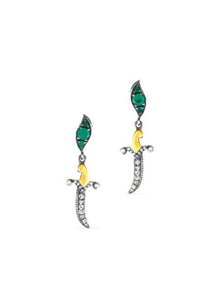  Sevan Bıçakçı Boucles D'oreilles Pendantes Dagger En Or Jaune 24 Ct Avec émeraude Et Diamants - Argent 
