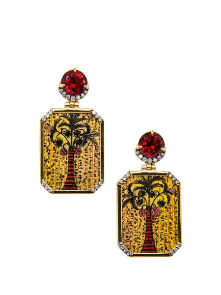  Silvia Furmanovich Boucles D'oreilles Egypt à Tableau En Miniature Ornées De Diamants Et D'un Grenat - Jaune 