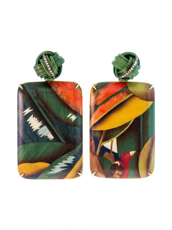  Silvia Furmanovich Boucles D'oreilles Pendantes Bird Of Paradise En Or 18ct Ornées De Diamants - Vert 