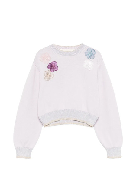  Simonetta Pull à Appliqués Fleurs - Violet 