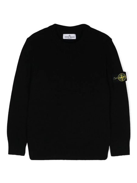  Stone Island Junior Pull à Col Rond à Patch Logo - Noir 