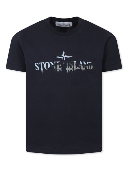  Stone Island Junior T-shirt à Logo Imprimé - Bleu 