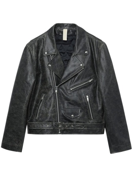  Sunflower Veste De Moto Zippée En Cuir à Effet Délavé - Noir 