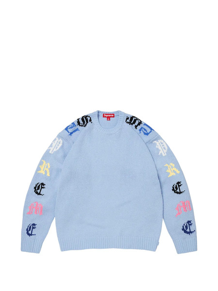  Supreme Pull Old English En Maille Intarsia - Bleu 