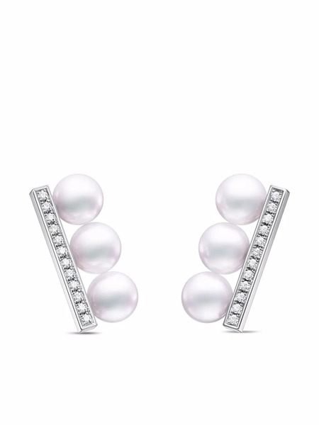  Tasaki Boucles D'oreilles Collection Line Balance Neo En Or Blanc 18ct à Perles D'akoya Pavées De Diamants - Argent 
