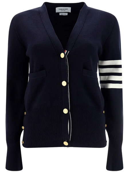  Thom Browne Cardigan Rayé à Col V - Bleu 