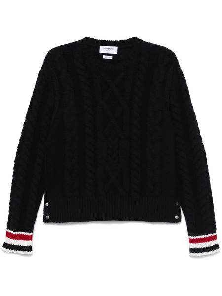  Thom Browne Pull En Maille Aran - Bleu 