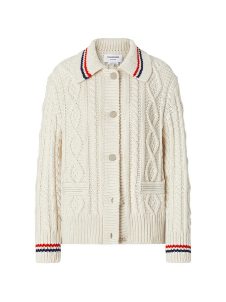  Thom Browne Pull En Maille Torsadée Aran - Blanc 