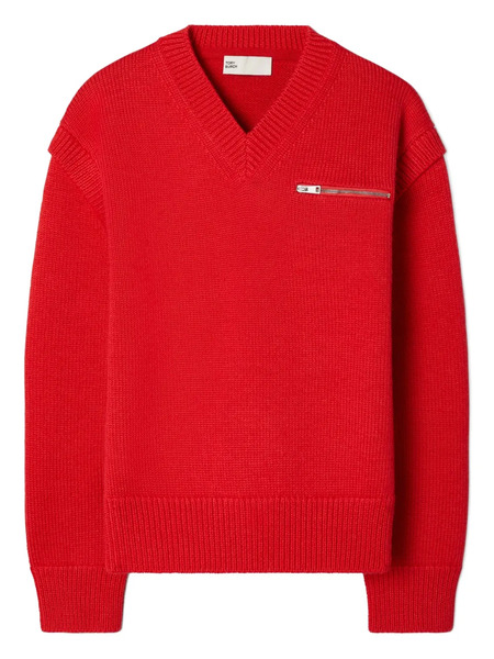  Tory Burch Pull Zippé à Col V - Rouge 
