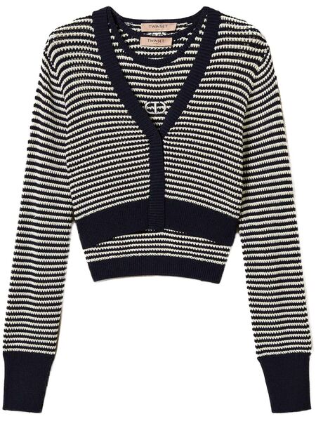  Twinset Cardigan Oval T à Rayures - Bleu 