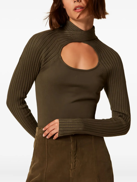  Twinset Pull Côtelé à Découpes - Vert 