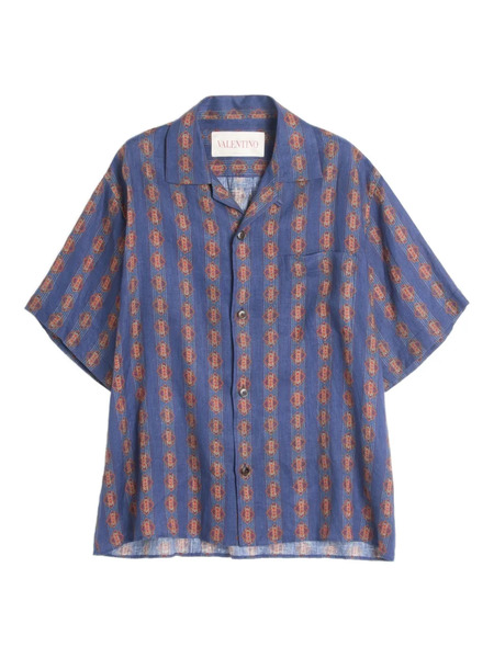  Valentino Garavani Chemise De Bowling Voyage Imaginaire En Lin - Bleu 