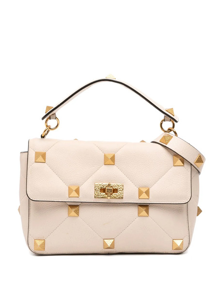  Valentino Garavani Pre-owned Grand Sac à Main En Cuir De Veau Grainé à Détails De Clous Roman (2018-2025) - Blanc 