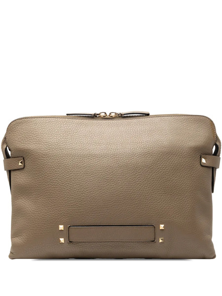  Valentino Garavani Pre-owned Pochette En Cuir De Veau Grainé à Ornements Rockstud (2018-2026) - Marron 