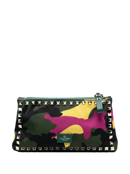  Valentino Garavani Pre-owned Pochette En Nylon à Motif Camouflage Et Ornements Rockstud Avec Double Fermeture Zippée (2000-2017) - Vert 