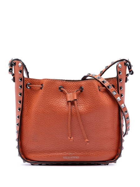  Valentino Garavani Pre-owned Sac Seau à Ornements Rockstud En Cuir De Veau Grainé (2018-2026) - Marron 