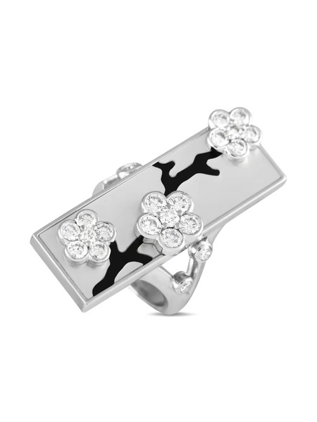  Van Cleef & Arpels Pre-owned Bague Miroir Des Eaux En Or Blanc 18ct Sertie De Diamants Et D'onyx - Argent 