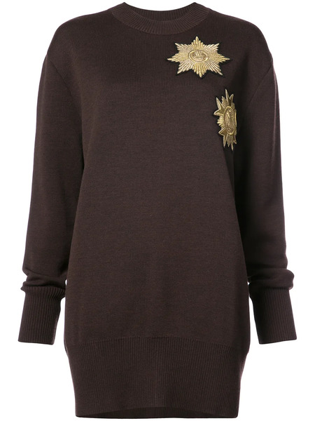  Vera Wang Pull Long à Patchs Brodés - Marron 