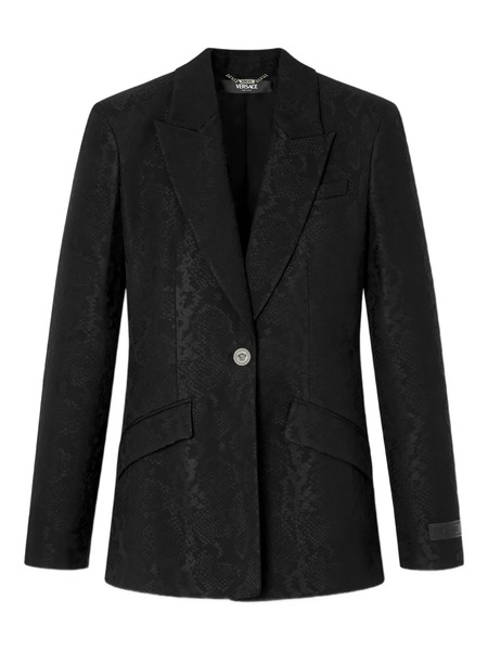  Versace Blazer Boutonné En Laine Mélangée - Noir 
