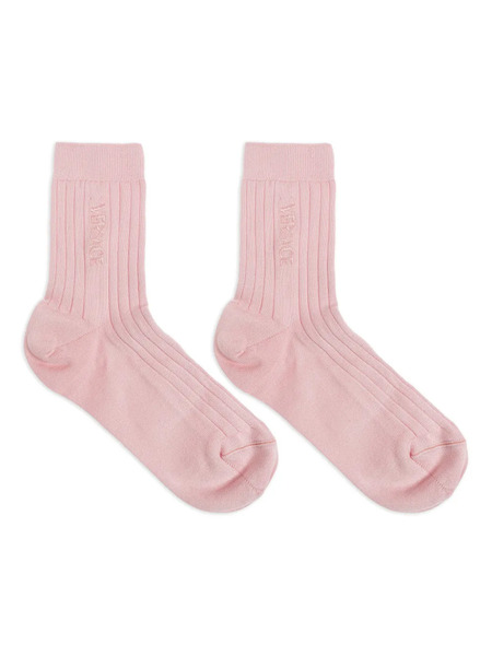  Versace Chaussettes Côtelées à Logo Brodé - Rose 