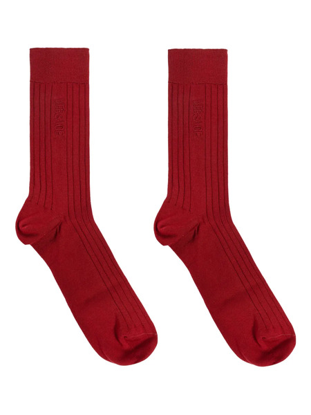  Versace Chaussettes Côtelées à Logo Brodé - Rouge 