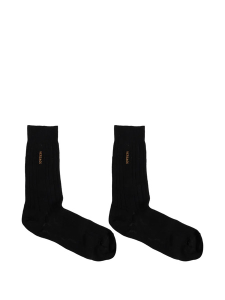  Versace Chaussettes Côtelées à Logo - Noir 
