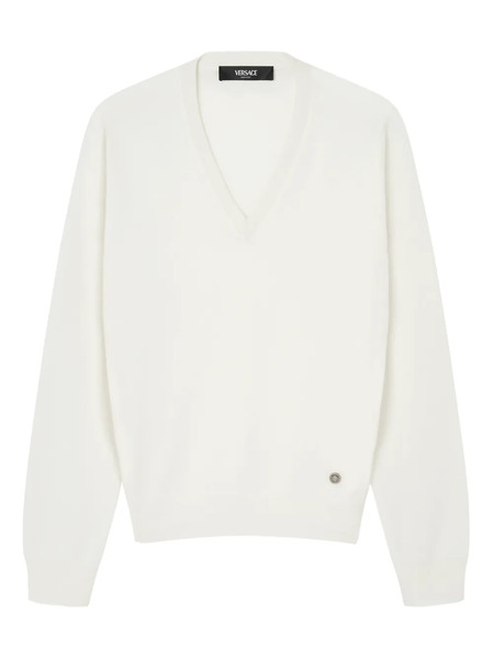  Versace Pull à Col V - Blanc 
