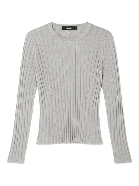  Versace Pull à Design Côtelé - Gris 