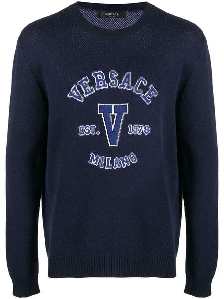  Versace Pull à Logo Intarsia - Bleu 