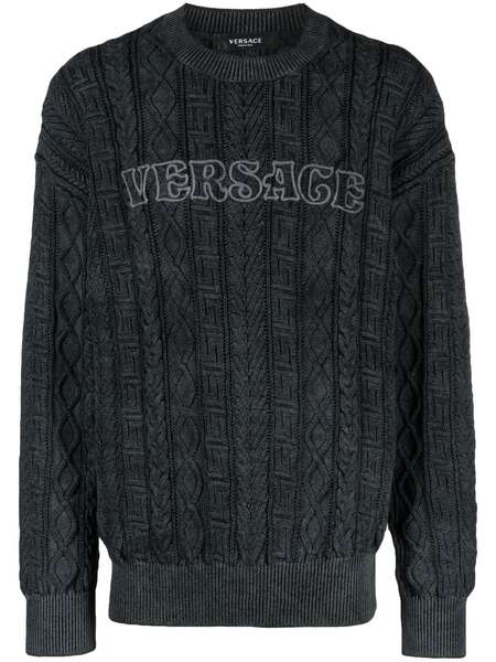 Versace Pull Greca En Maille Torsadée - Noir 