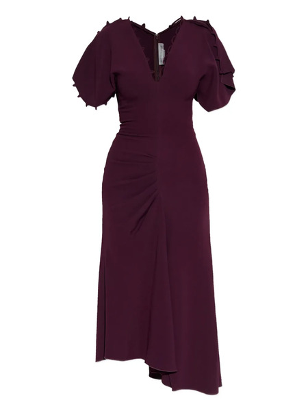  Victoria Beckham Robe Asymétrique à Manches Volantées - Rouge 