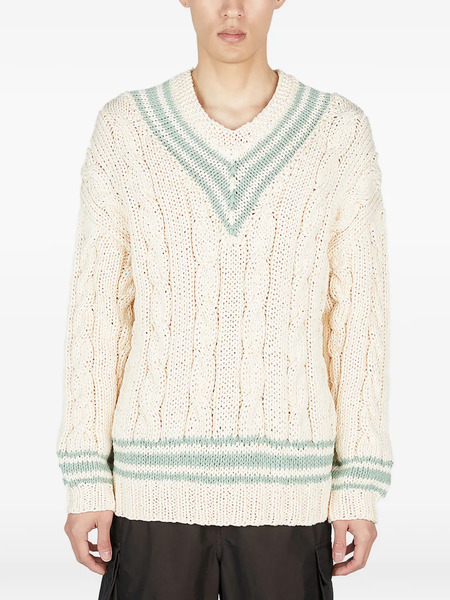 Visvim Pull En Maille Torsadée à Col V - Tons Neutres 