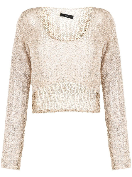  Voz Pull Crop En Maille Ajourée - Marron 