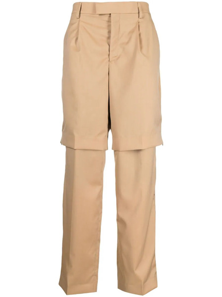  Vtmnts Pantalon Droit à Effet Superposé - Marron 