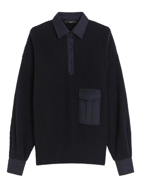  Weekend Max Mara Vanda Ribbed Pocket Sweater - Bleu 