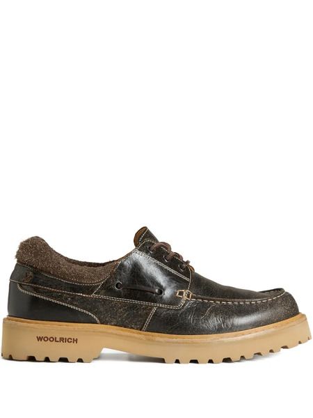  Woolrich Chaussures Bateau En Cuir à Lacets - Marron 