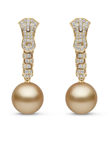  Yoko London Boucles D'oreilles Zyyp En Or Jaune 18 Ct Ornées De Diamants Et De Perles Des Mers Du Sud 