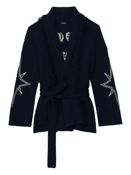  Zadig&voltaire Cardigan Mi-long Alpa à Franges - Bleu 