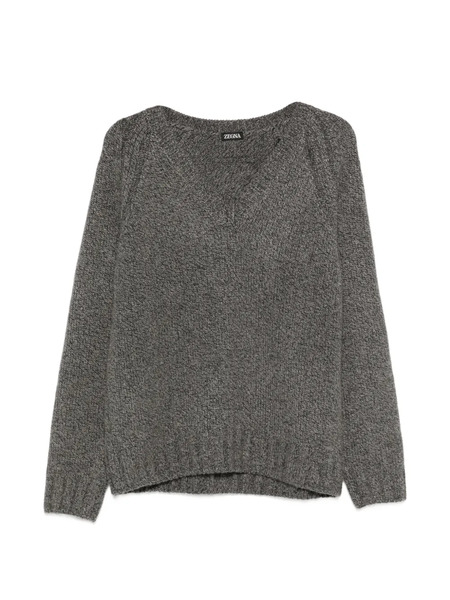  Zegna Pull à Col V - Gris 