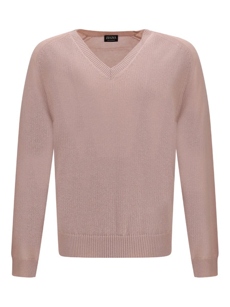  Zegna Pull à Col V - Rose 