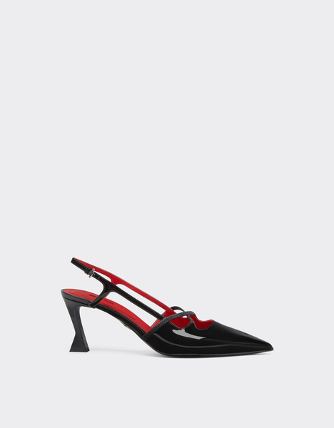  Ferrari Chaussures à Bride Arrière Et Talon Mi-haut En Cuir Verni Noir - Female Chaussures à Talon Haut Noir 36 