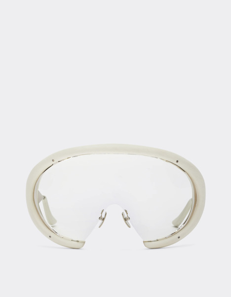  Ferrari Lunettes De Soleil Ferrari En Métal Argenté Brillant Et Cuir Blanc Craie Avec Masque Transparent -   Bianco Ottico Os 