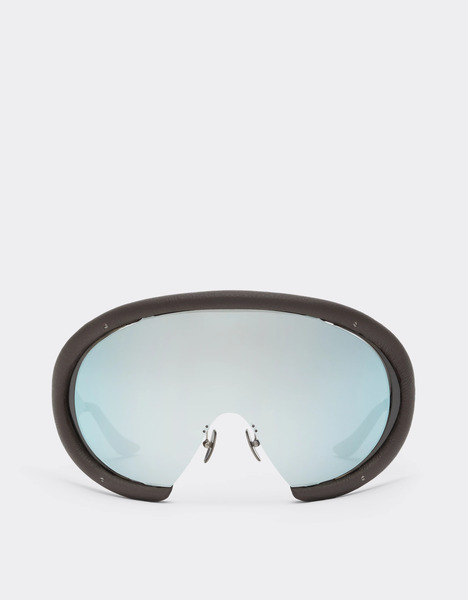  Ferrari Lunettes De Soleil Ferrari En Métal Brossé Couleur Antique Tar Et Cuir Marron Foncé Avec Masque Argenté Miroir -   Marrone Scuro Os 