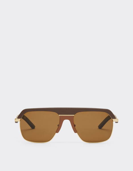  Ferrari Lunettes De Soleil Ferrari En Métal Doré Mat Avec Verres Polarisants Bruns -  Ferrari Collection Brun Foncé Os 