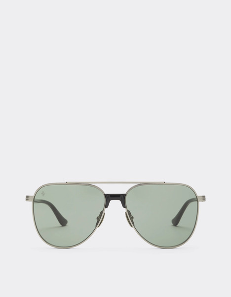  Ferrari Lunettes De Soleil Ferrari En Titane  Argent Mat Et Acétate Avec Verres Vert Foncé - Male Lunettes De Soleil Silver Os 