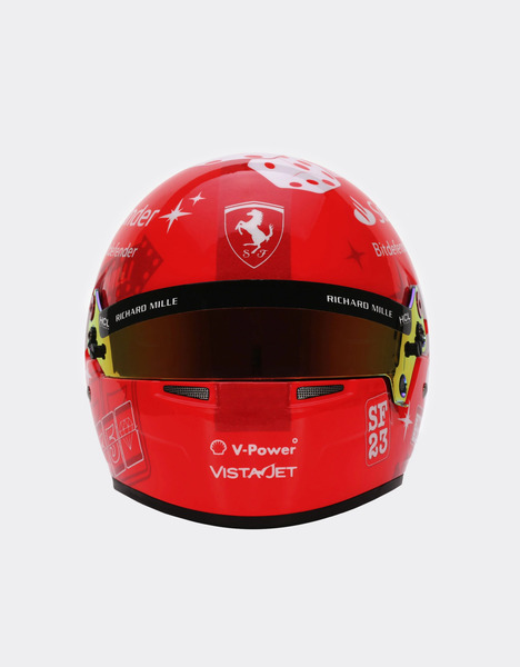  Ferrari Mini Casque 2023 Carlos Sainz à L’échelle 1/2 - Las Vegas Special Edition -  Casques Rouge Os 