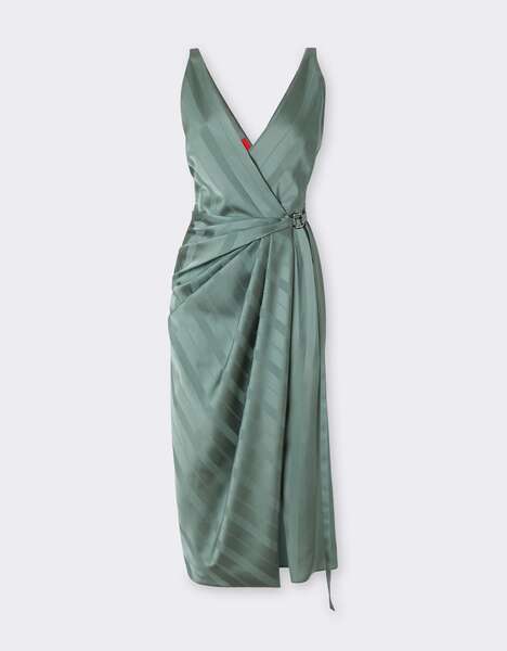  Ferrari Robe Portefeuille En Mélange De Soie Jacquard à Rayures Pekin - Female Prêt-à–porter Salvia 42 