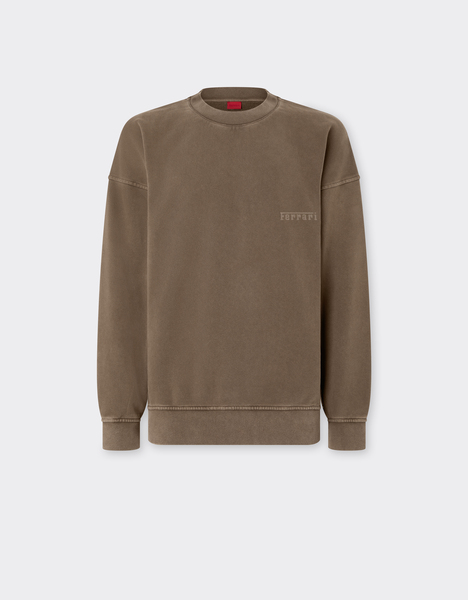  Ferrari Sweat-shirt En Coton à Col Rond Avec Logo Ferrari - Male Sweat-shirts Et Pièces En Maille Khaki Green M 