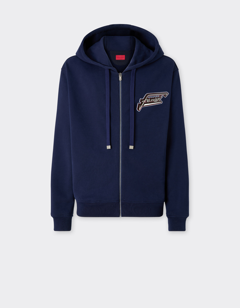  Ferrari Sweat-shirt En Coton Avec Fermeture éclair Et Patch Ferrari - Male Sweat-shirts Et Pièces En Maille Ultramarine L 