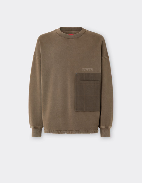  Ferrari Sweat-shirt En Coton Avec Poche Poitrine - Male Sweat-shirts Et Pièces En Maille Verde Cachi Xl 